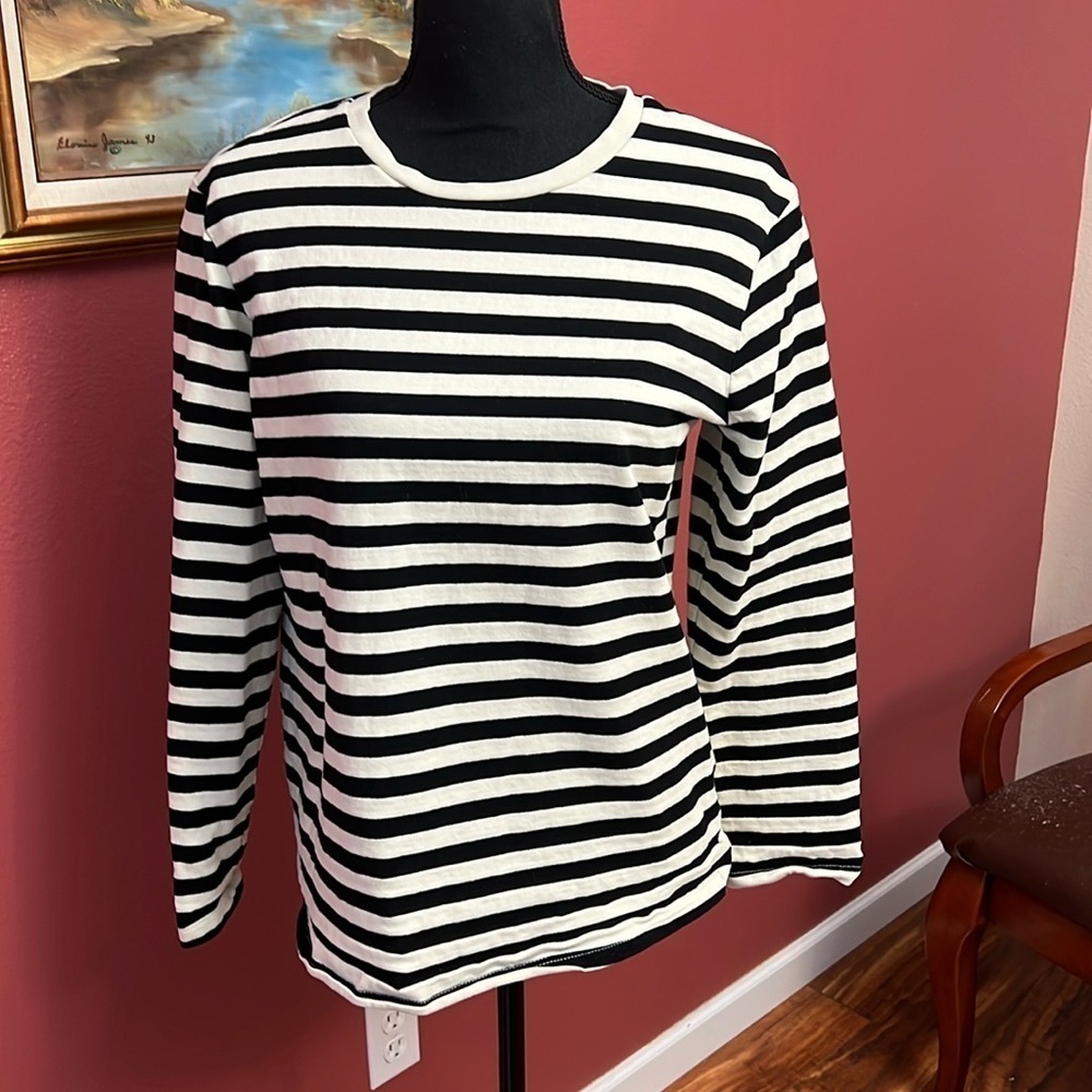 No. 82 Striped Black and Beige Long Sleeve T Shrit